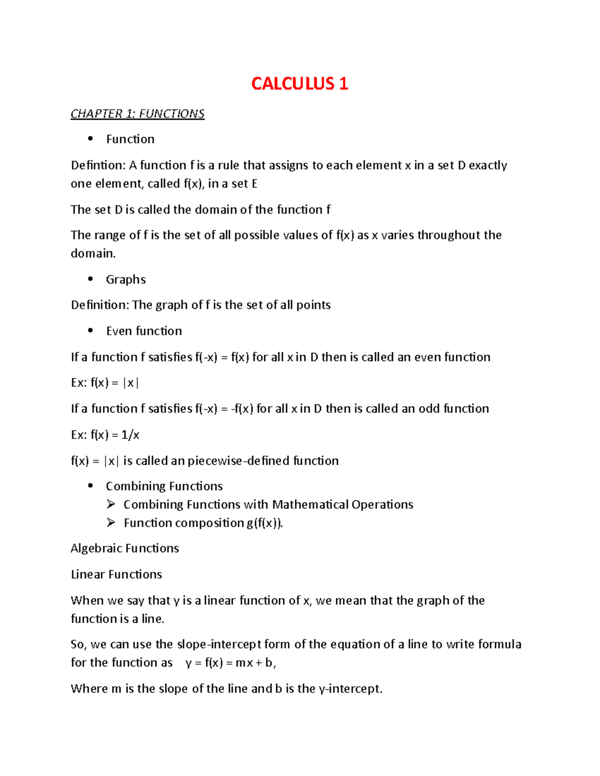 Calculus 1 (Auto Recovered) - CALCULUS 1 CHAPTER 1: FUNCTIONS Function ...