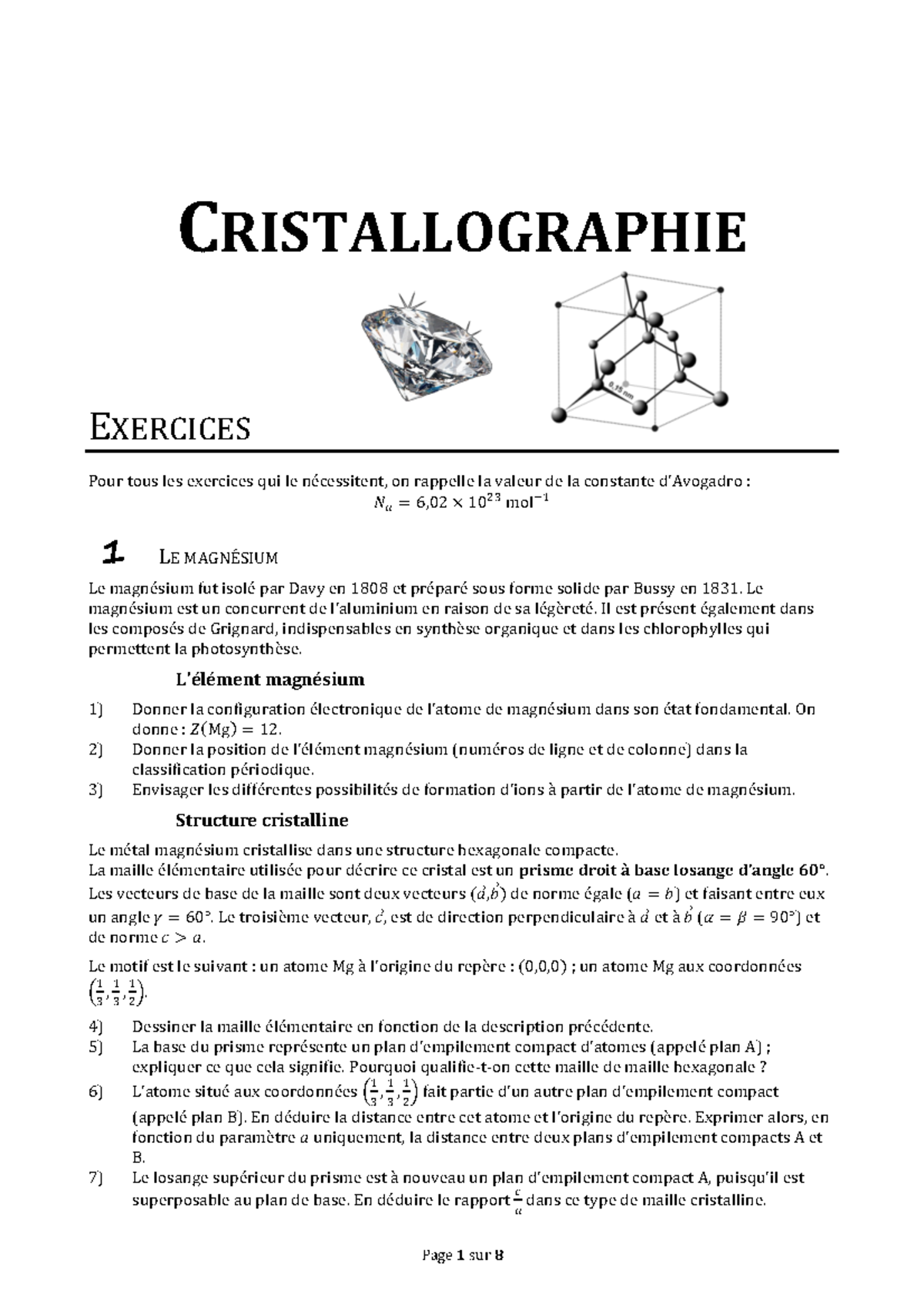 Exercices de Cristallographie : CRISTAL 101 - Chapitre 1 et 2 - Studocu