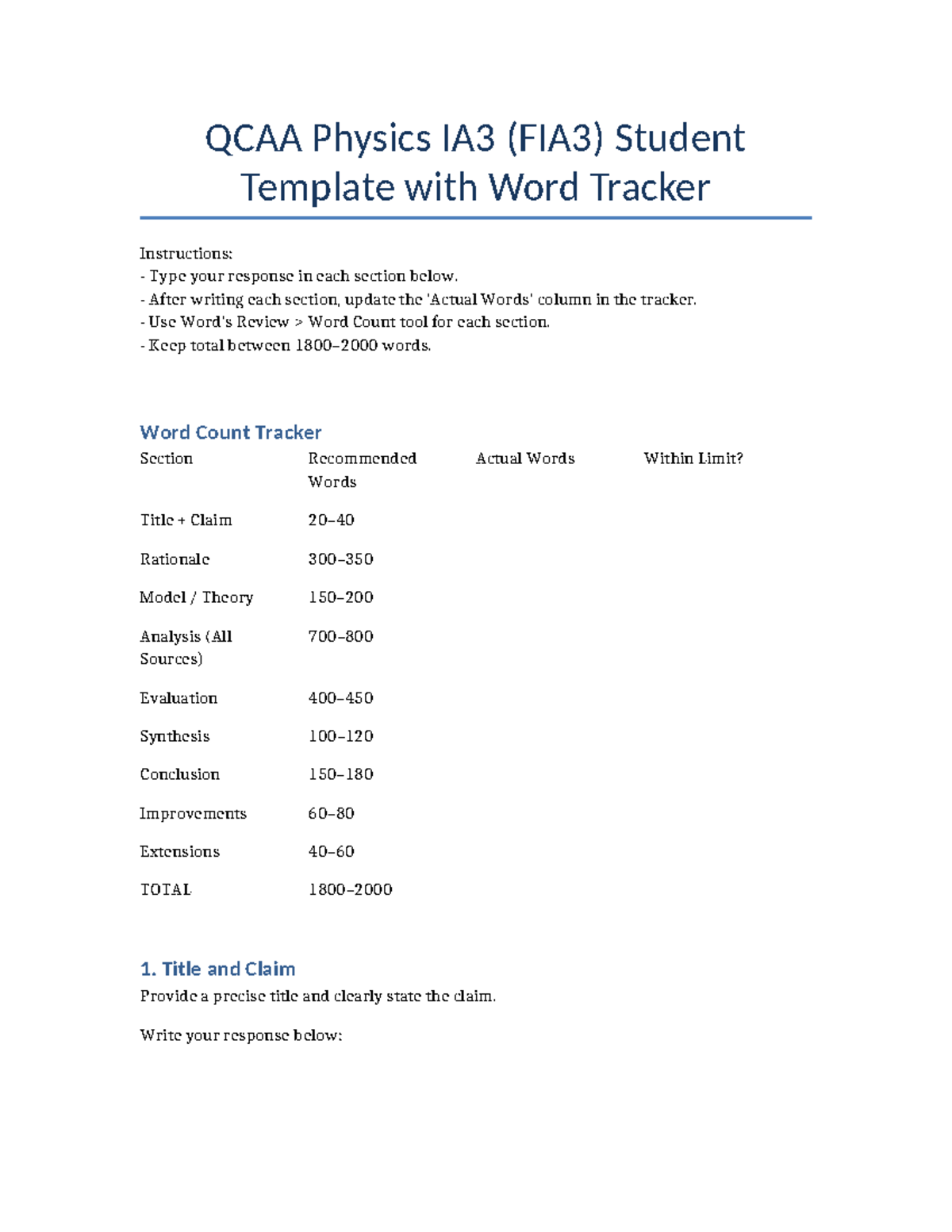 QCAA Physics IA3 (FIA3) Live Word Tracker Template - Studocu