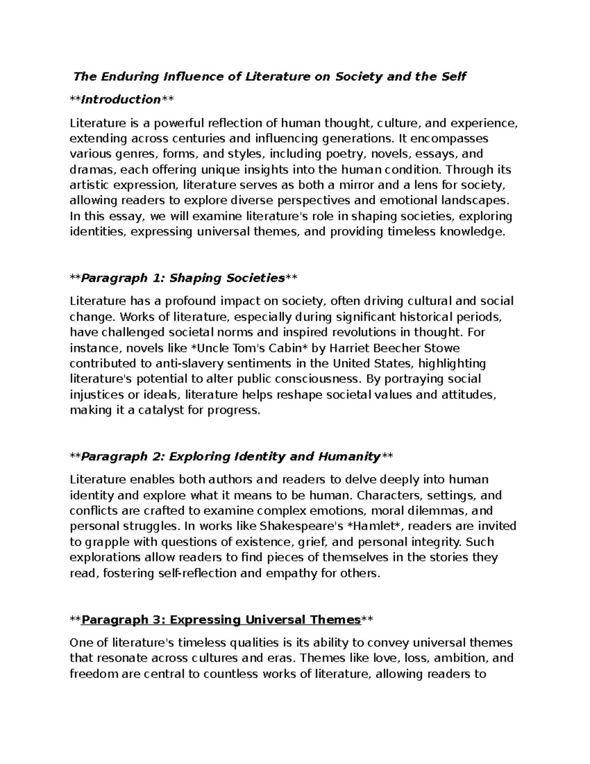 The Enduring Impact of Literature on Society and Identity Studies - Studocu