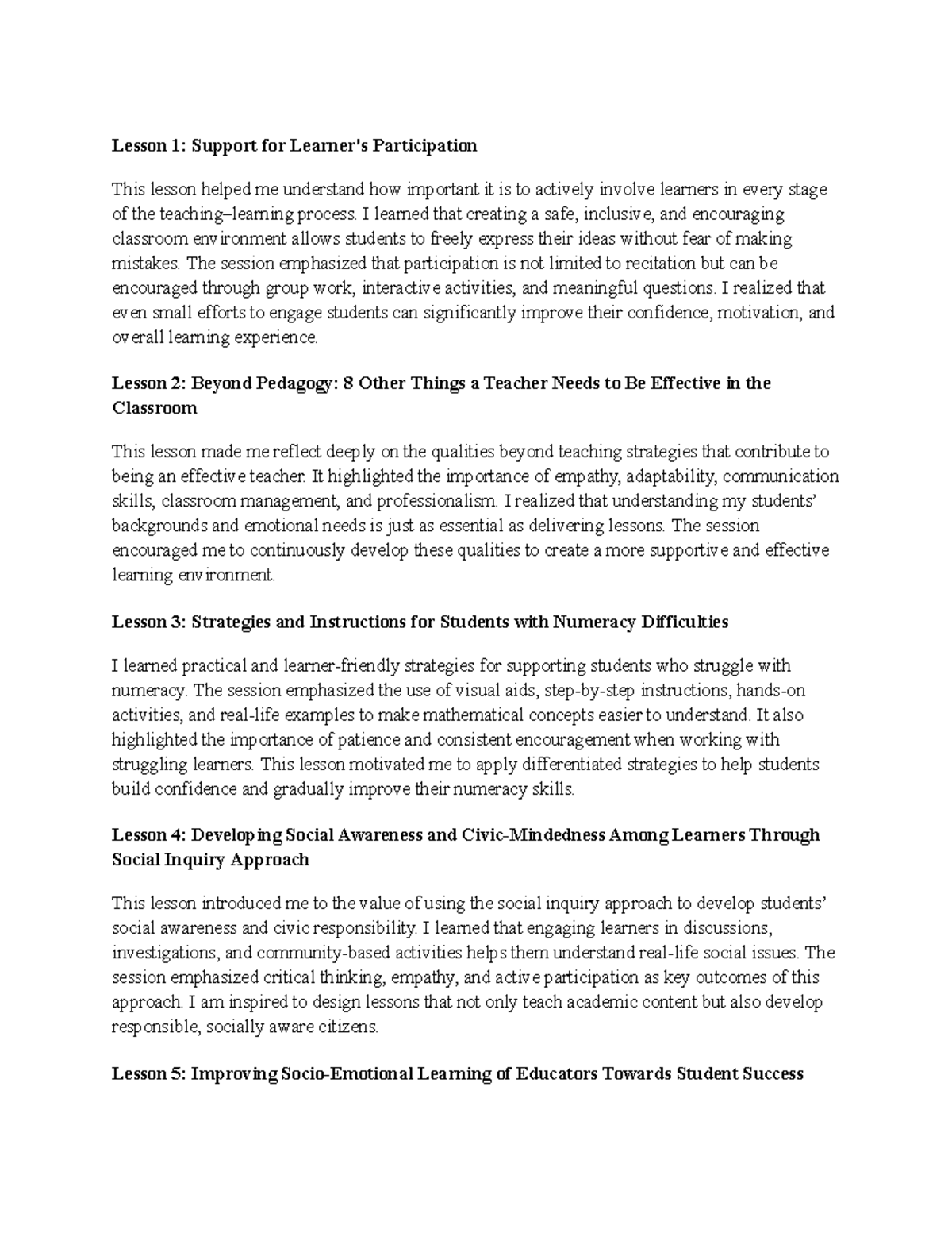 Cpdcft Lesson Summary: Key Insights for Effective Teaching - Studocu