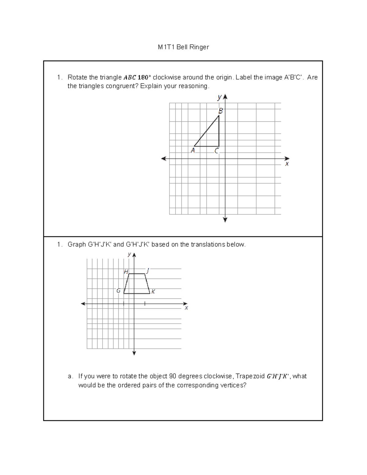 M1T1 Bell Ringer Day 4 - Triangle Rotation & Congruence Practice - Studocu