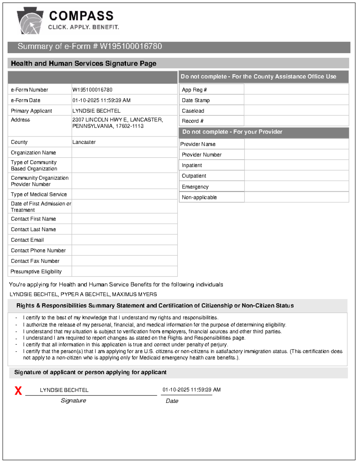 Applicationsummary 195100016780 - Summary of e-Form # W Health and ...