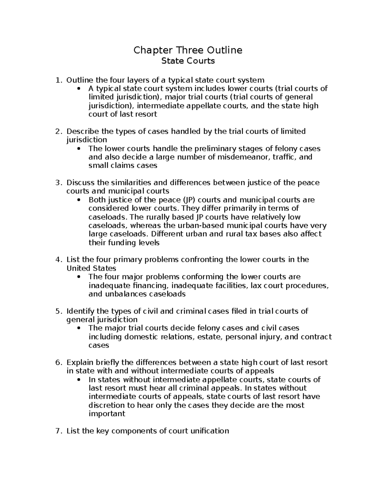 Outline of Chapter 3: State Courts Structure and Issues - Studocu