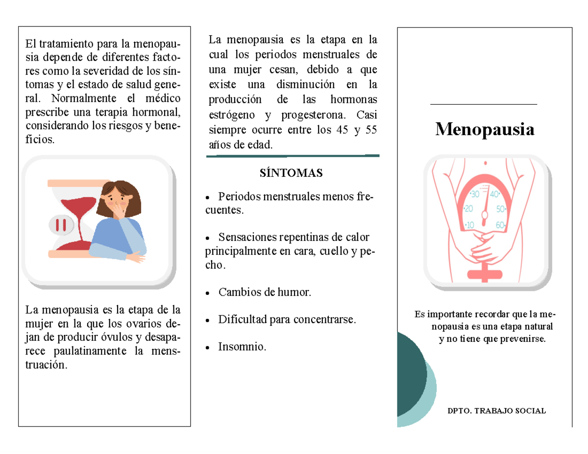 Tríptico sobre la Menopausia: Síntomas y Tratamiento - DPTO. TRABAJO ...