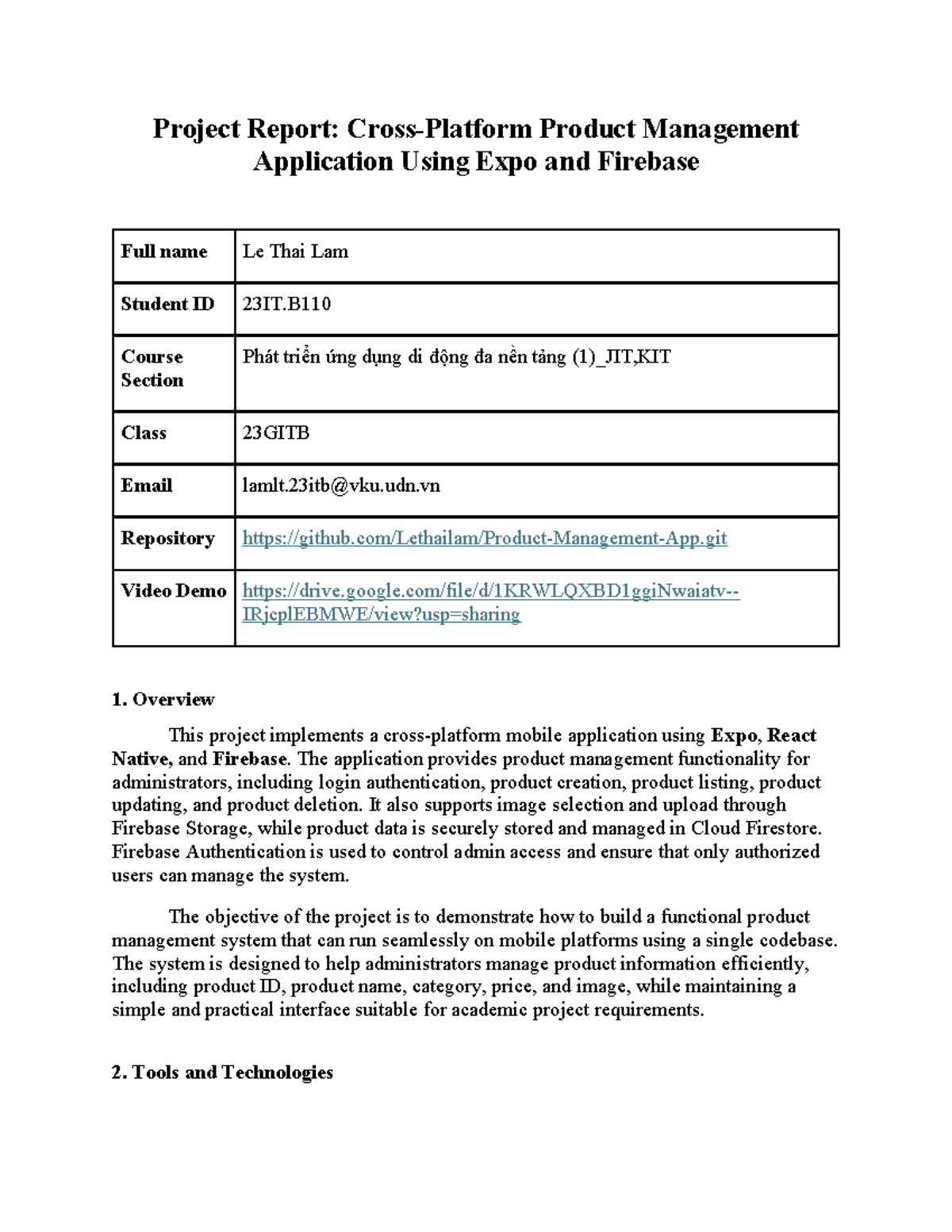 Midterm Project Report: Product Management App (23IT.B110) - Studocu