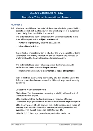 LLB203 Module 4 Tutorial Questions on International Powers (6pm class ...