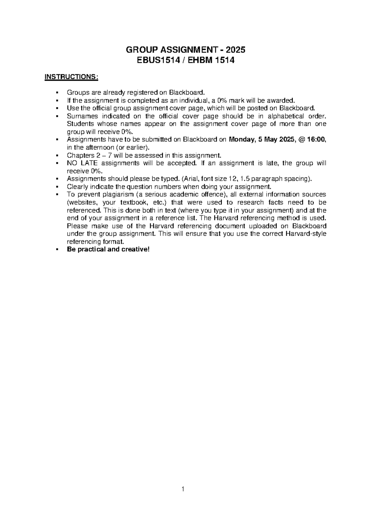 EBUS 1514 Group Assignment 2025 - Final Instructions and Questions ...