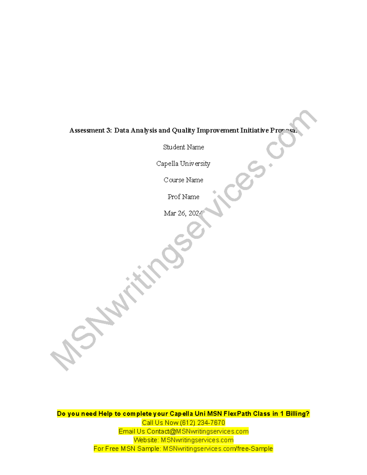 NURS FPX 6016 Final Exam Data Analysis & Quality Improvement Proposal ...