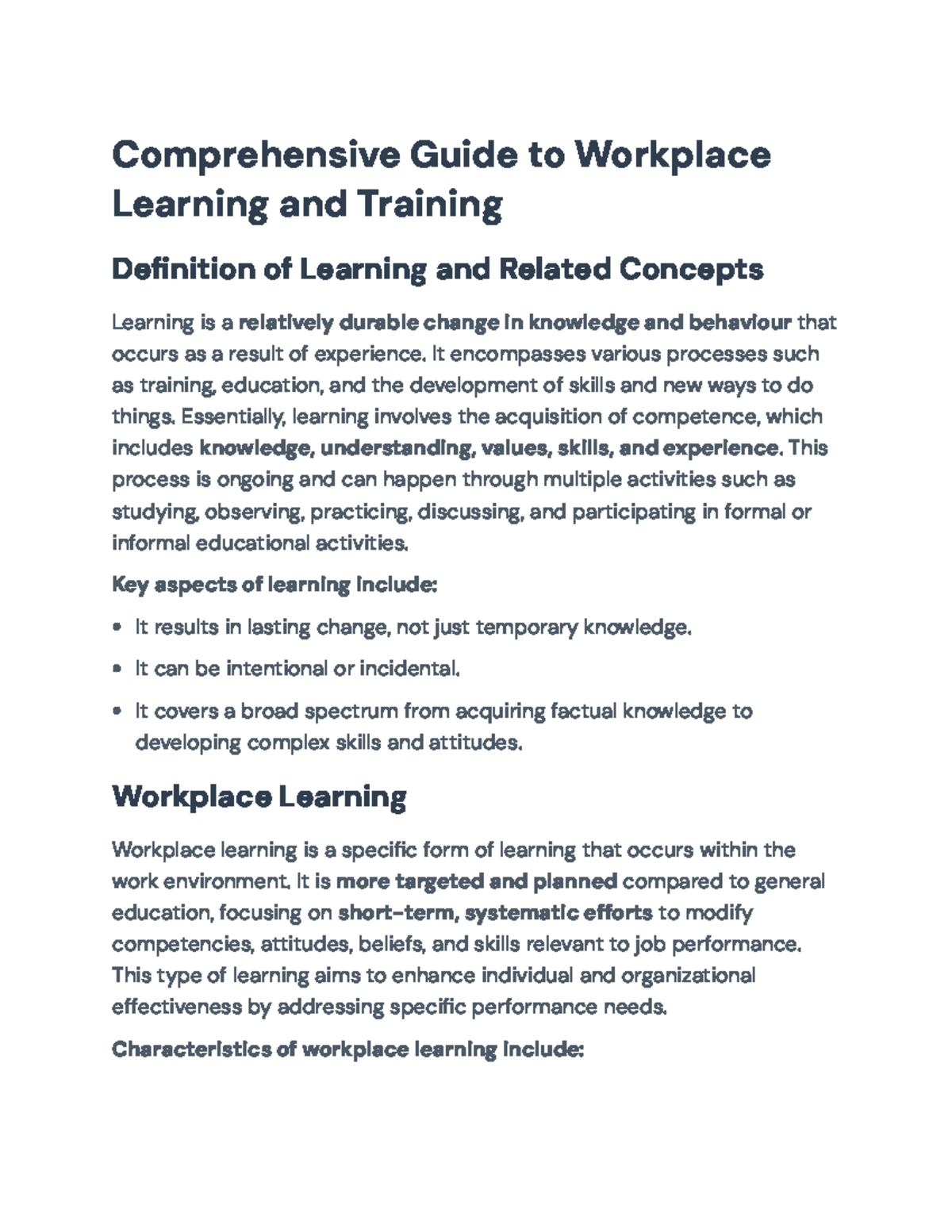 Comprehensive Guide to Workplace Learning & Training Strategies - Studocu