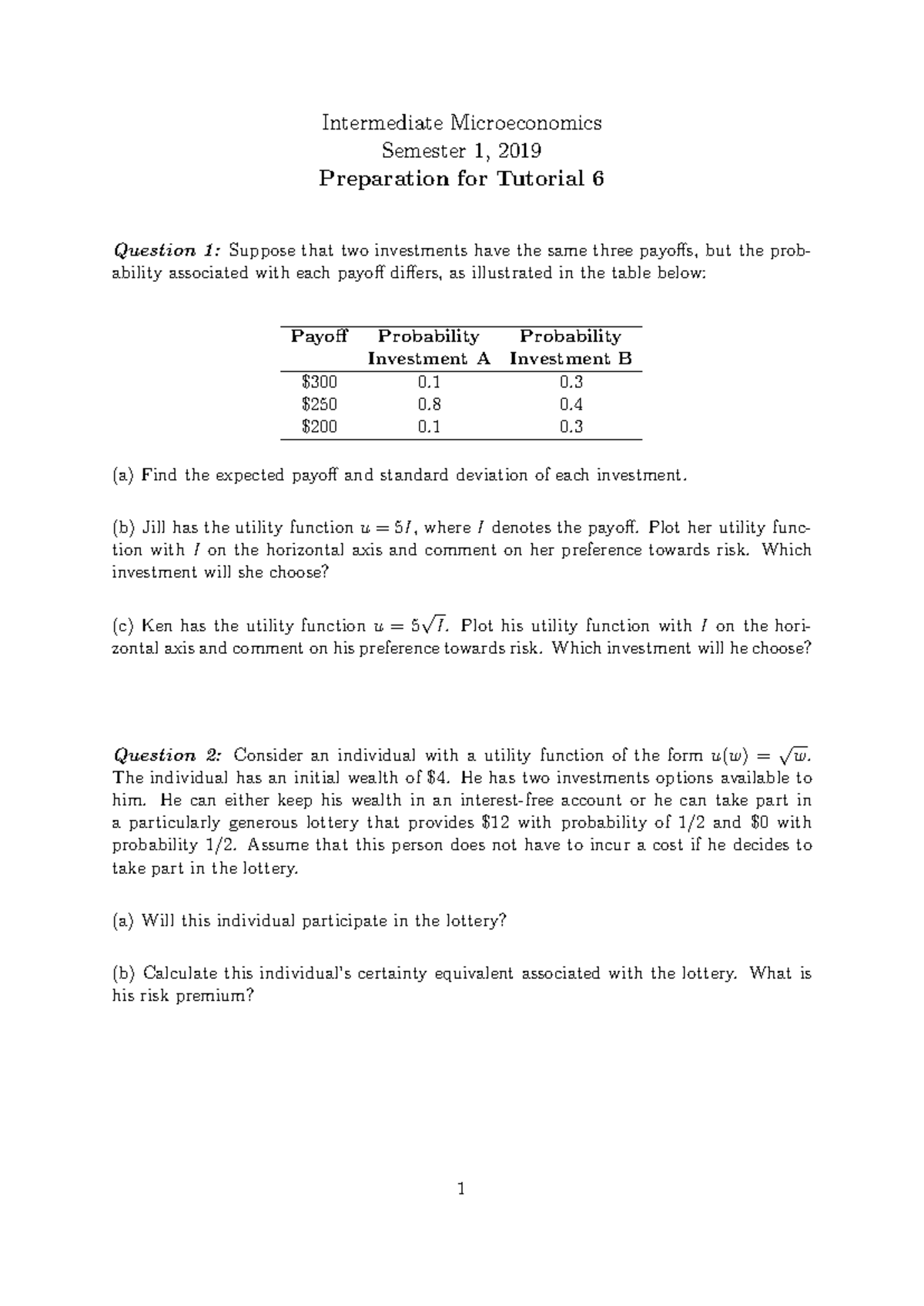 IM PT6 2019 - PT6 - Intermediate Microeconomics Semester 1, 2019 ...
