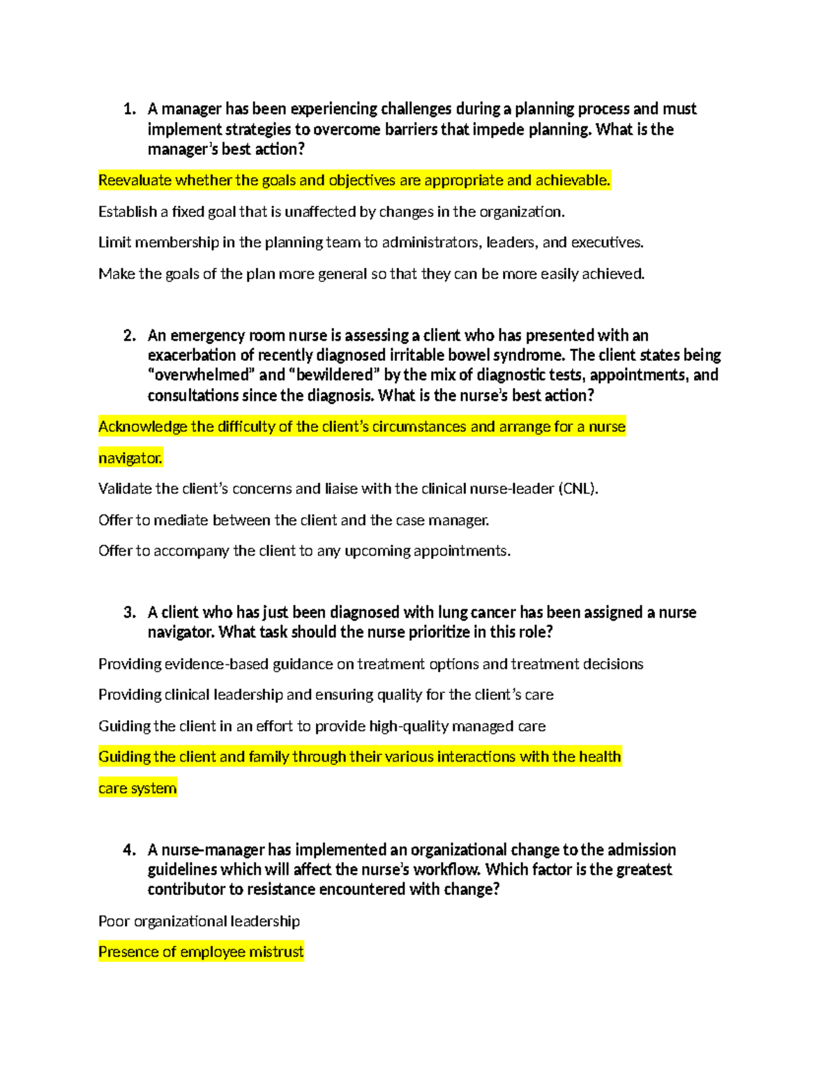 Exam 2 Study Guide Questions for Nursing Management and Leadership ...