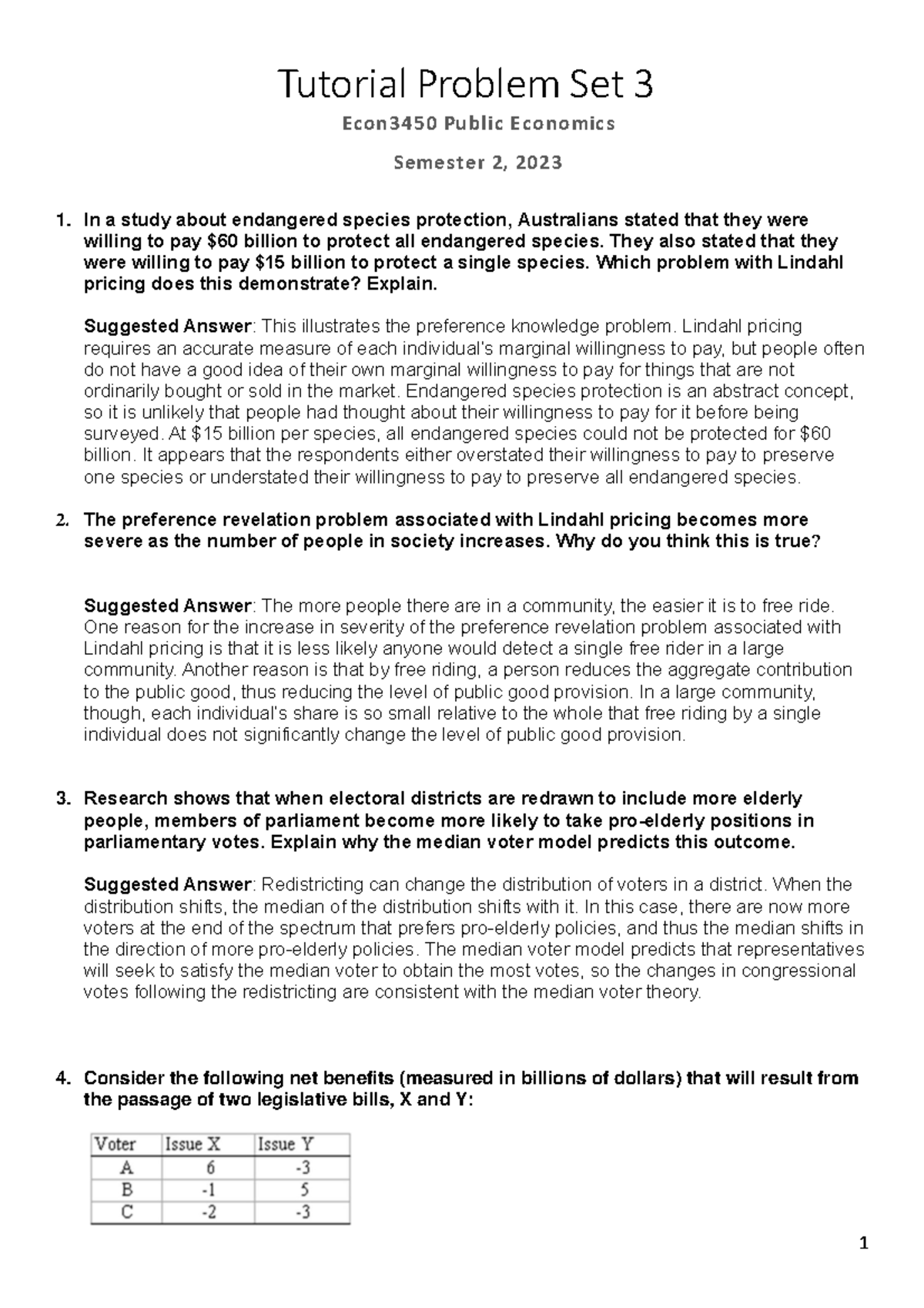 ECON3450 Tutorial Problem Set 3 Solutions - Semester 2, 2023 - Studocu
