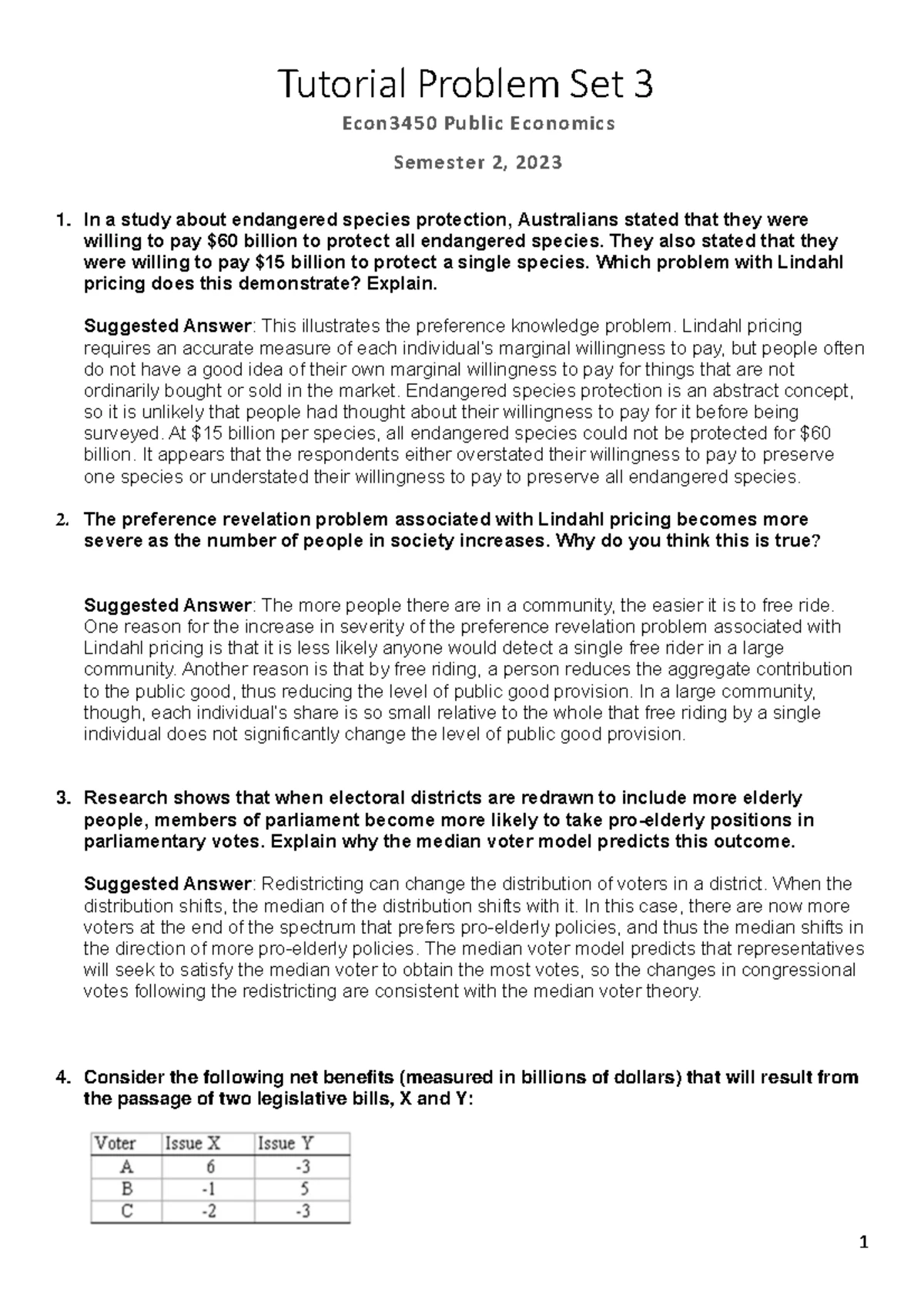ECON3450 Public Economics Tutorial Problem Set 2 Solutions - Studocu