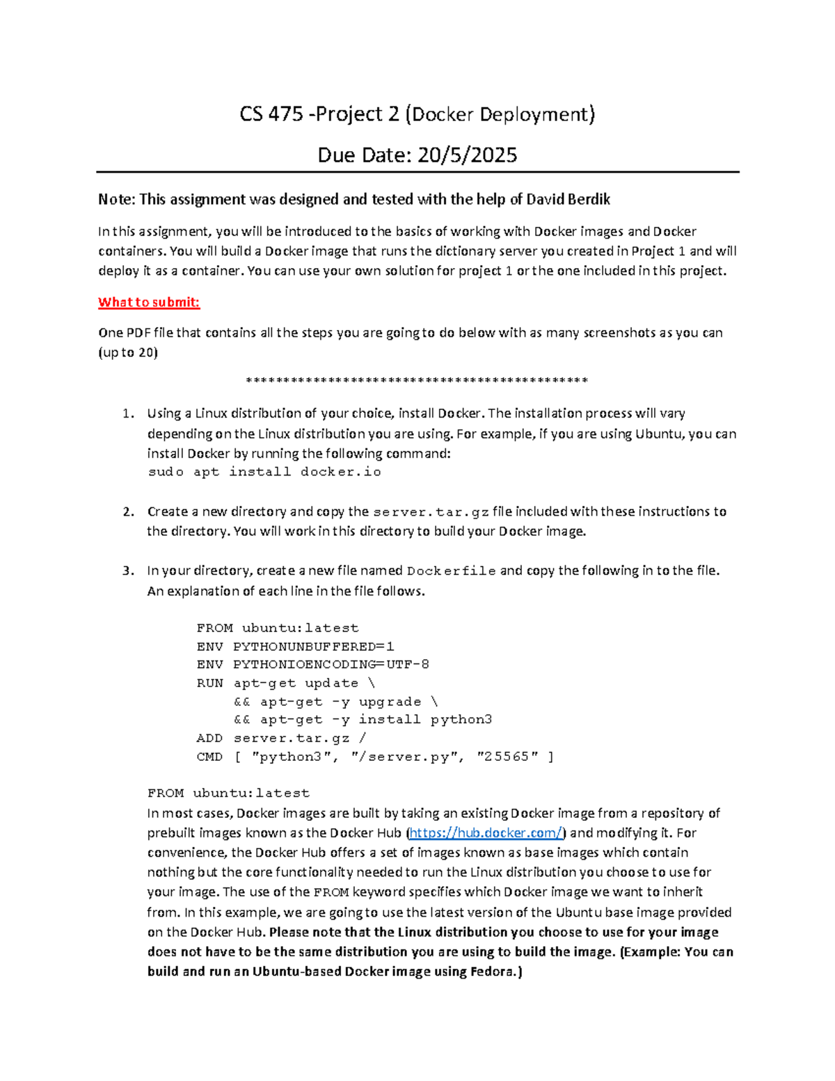 CS 475 - Project 2: Docker Deployment Guide and Instructions - Studocu