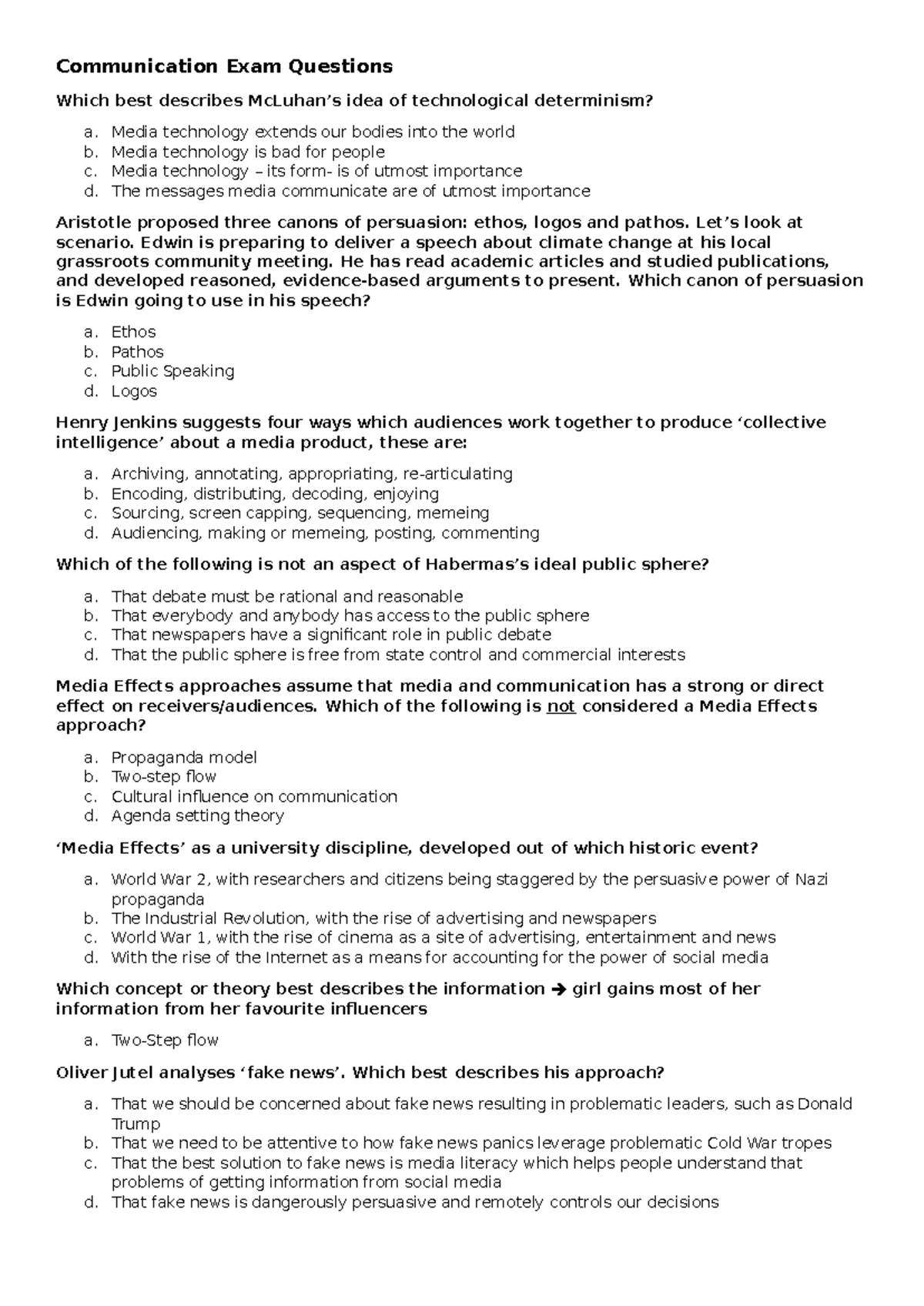 Communication Exam Questions (COMM 101) on Technological Determinism ...
