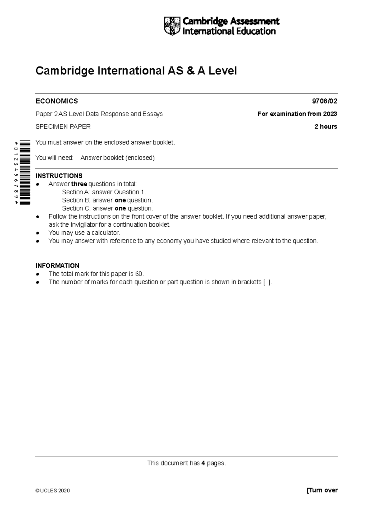 9708 y23 sp 2 - AS Level Economics Data Response & Essays Guide - Studocu