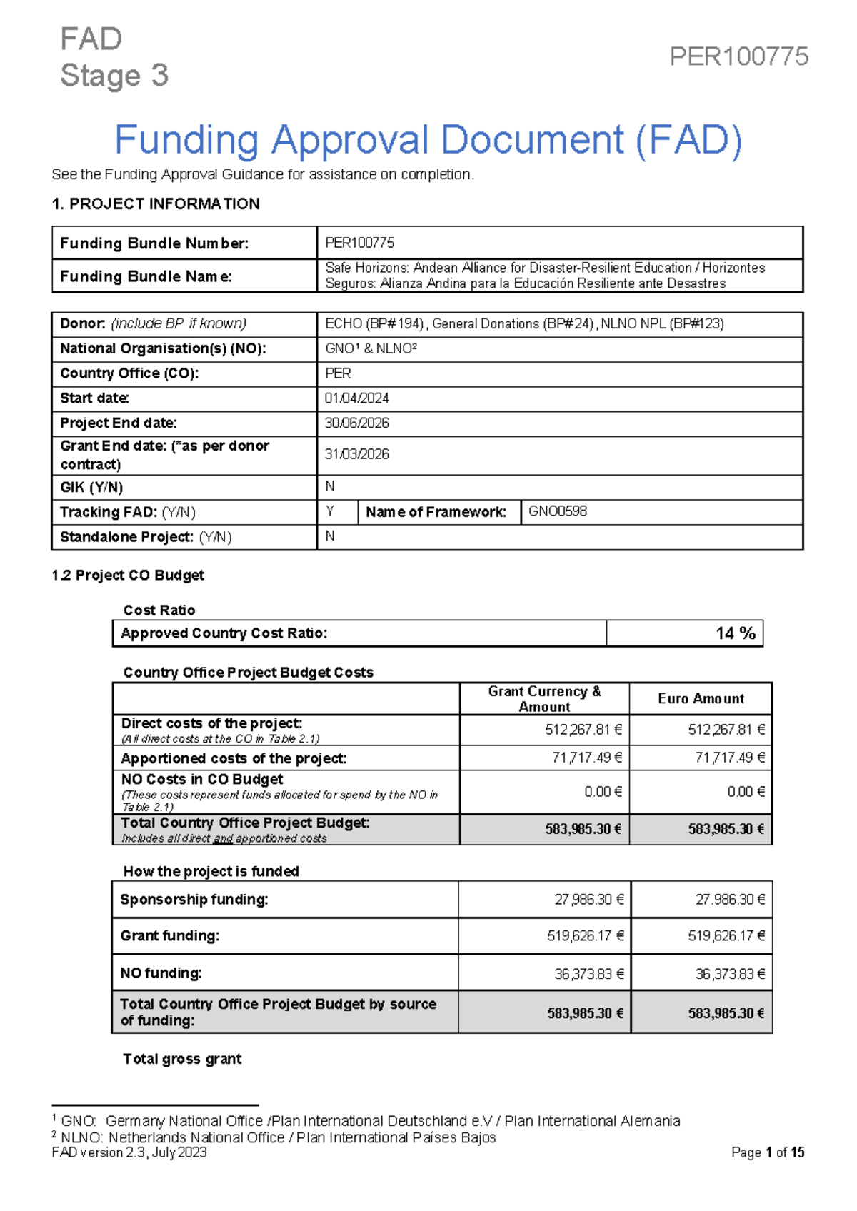 FAD Stage 3 Funding Approval Document for PER100775 Project - Studocu