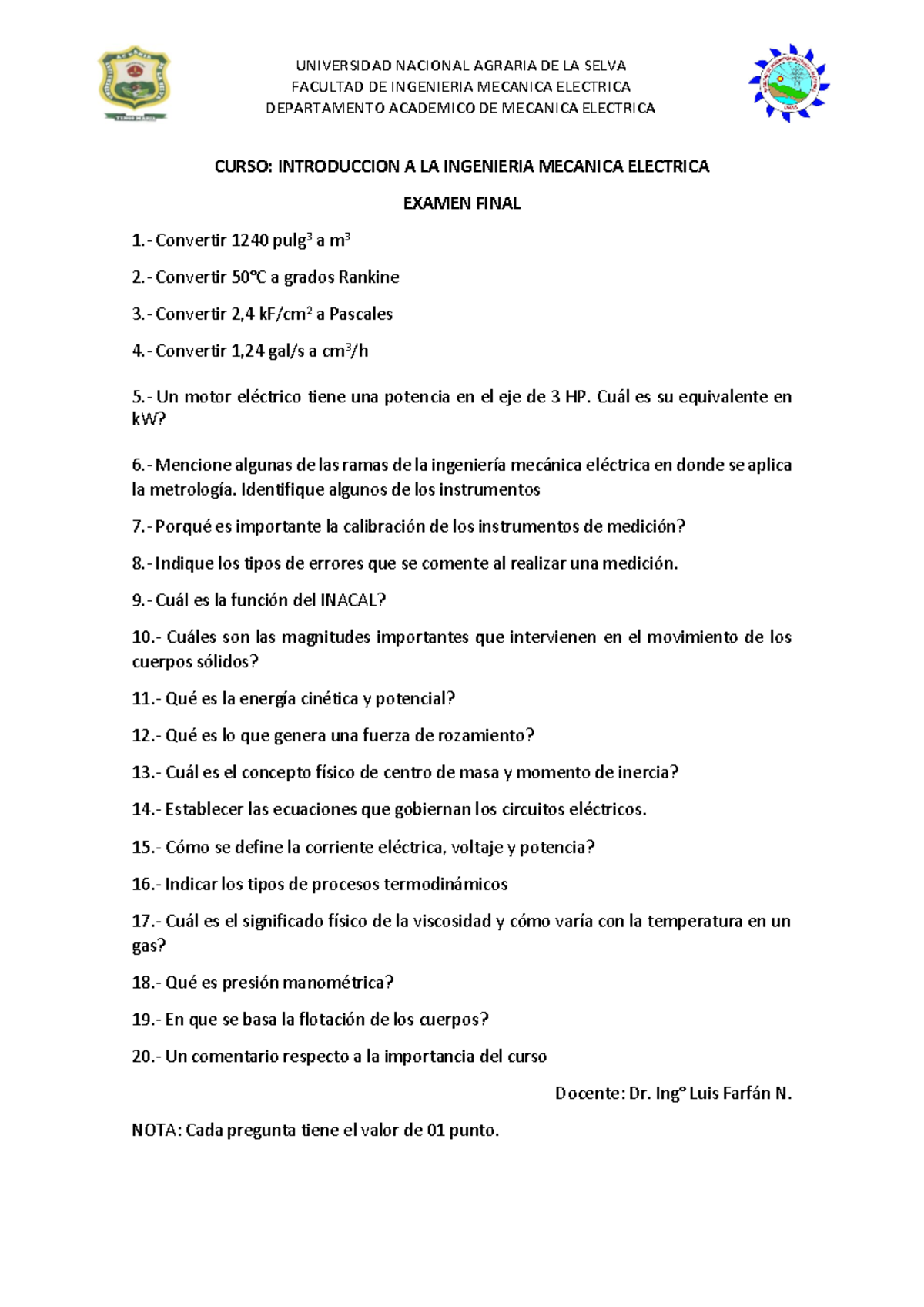 Examen Final IIME: Introducción a la Ingeniería Mecánica Eléctrica ...