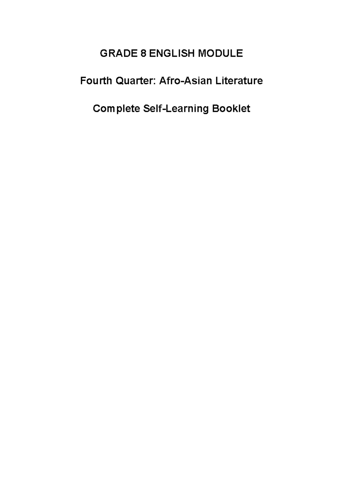 Grade 8 English Q4 Module: Literature & Poetry Lessons - Studocu