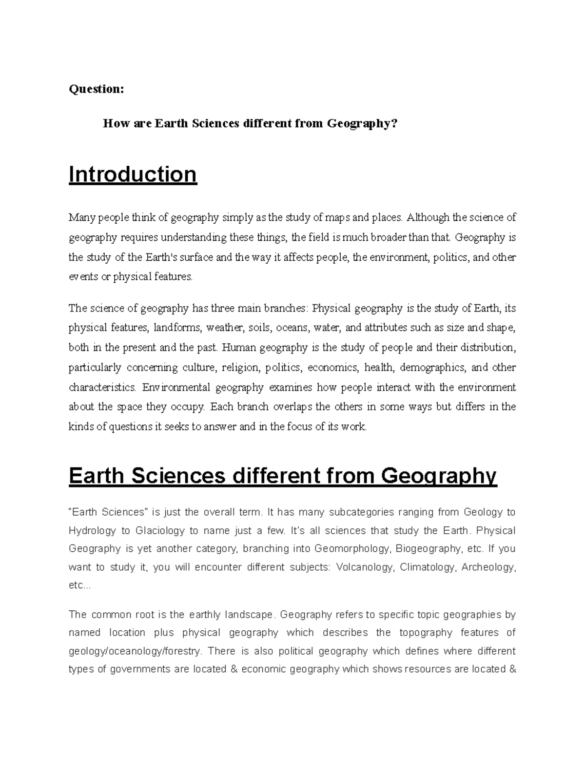 Earth Sciences vs Geography: Key Differences Explored (GEOG) - Studocu