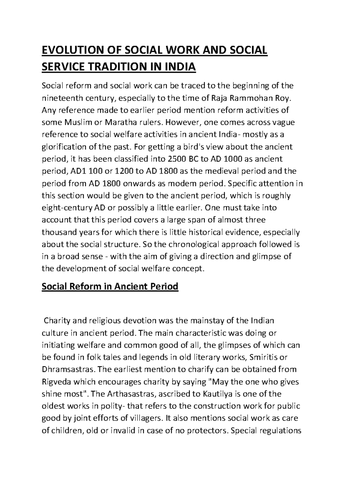 Evolution of Social Work & Service Tradition in India: Historical ...