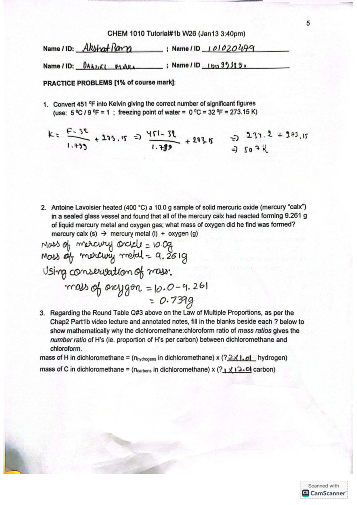 CHEM 1010 W26 Final Exam Practice Problems and Solutions - Studocu
