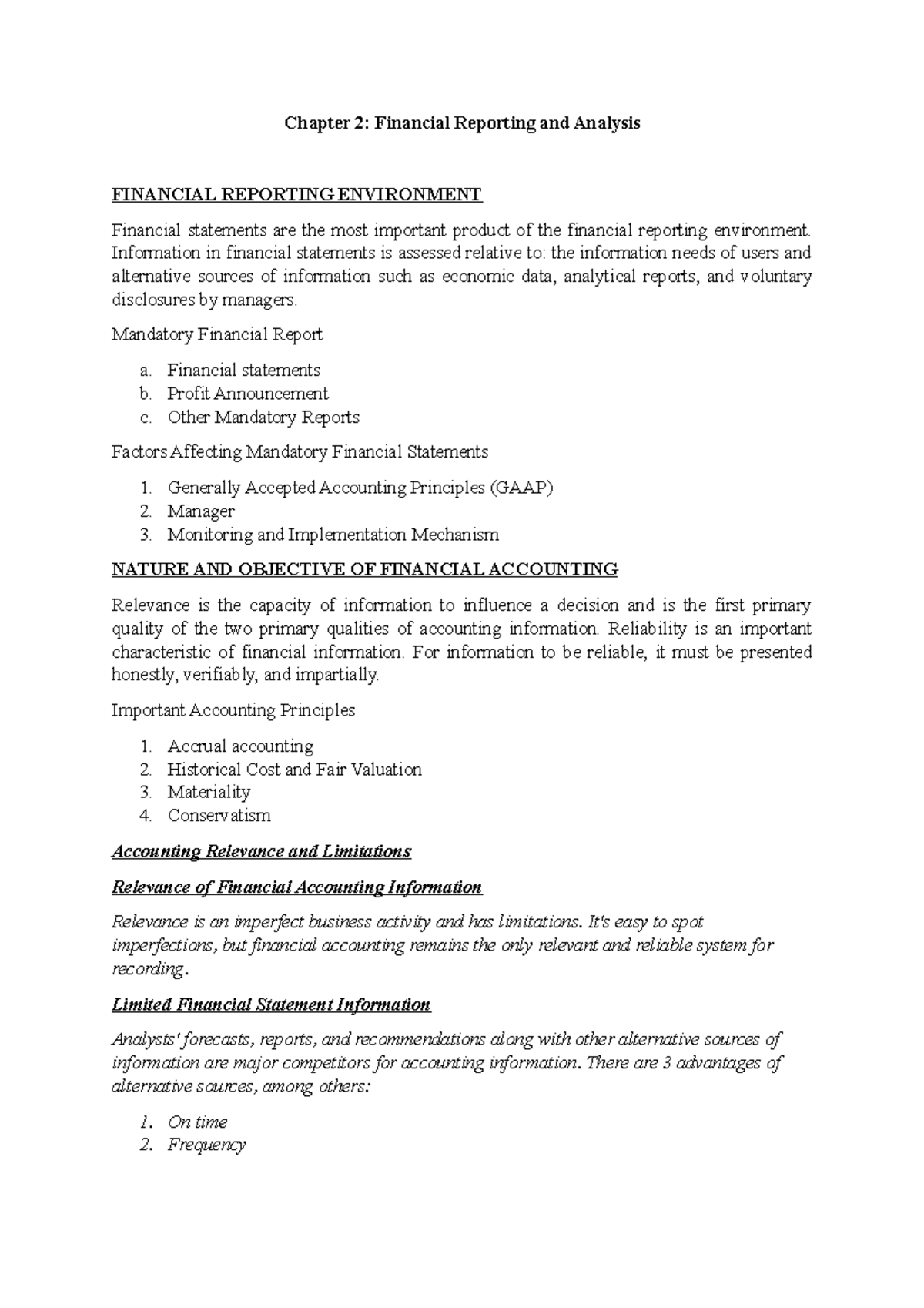 Chapter 2: Financial Reporting & Analysis (Key Concepts) - Studocu