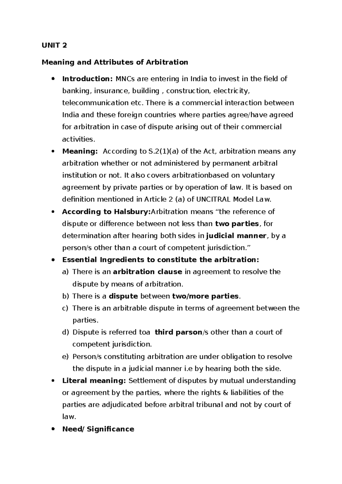 UNIT 2 - Understanding Arbitration: Key Concepts and Legal Framework ...