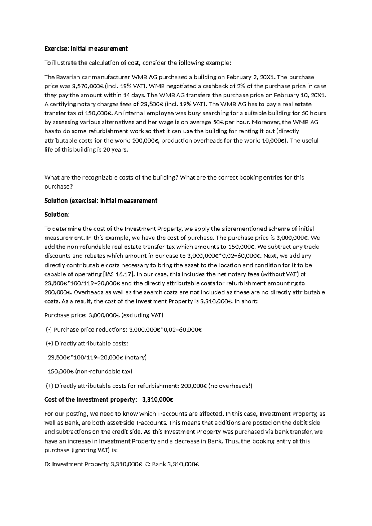IFRS Investment Property examples - Exercise: initial measurement To ...
