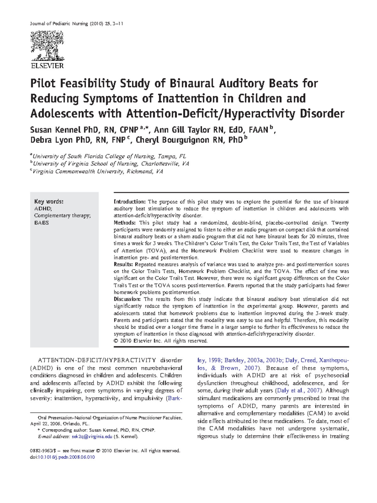 Pilot Study on Binaural Auditory Beats for ADHD Symptom Reduction in ...