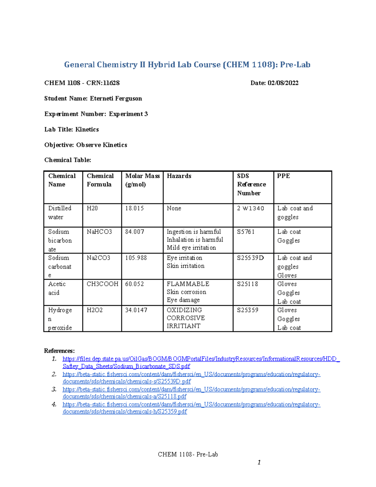 CHEM 1108 Hybrid Pre-Lab 3 - General Chemistry II Hybrid Lab Course ...