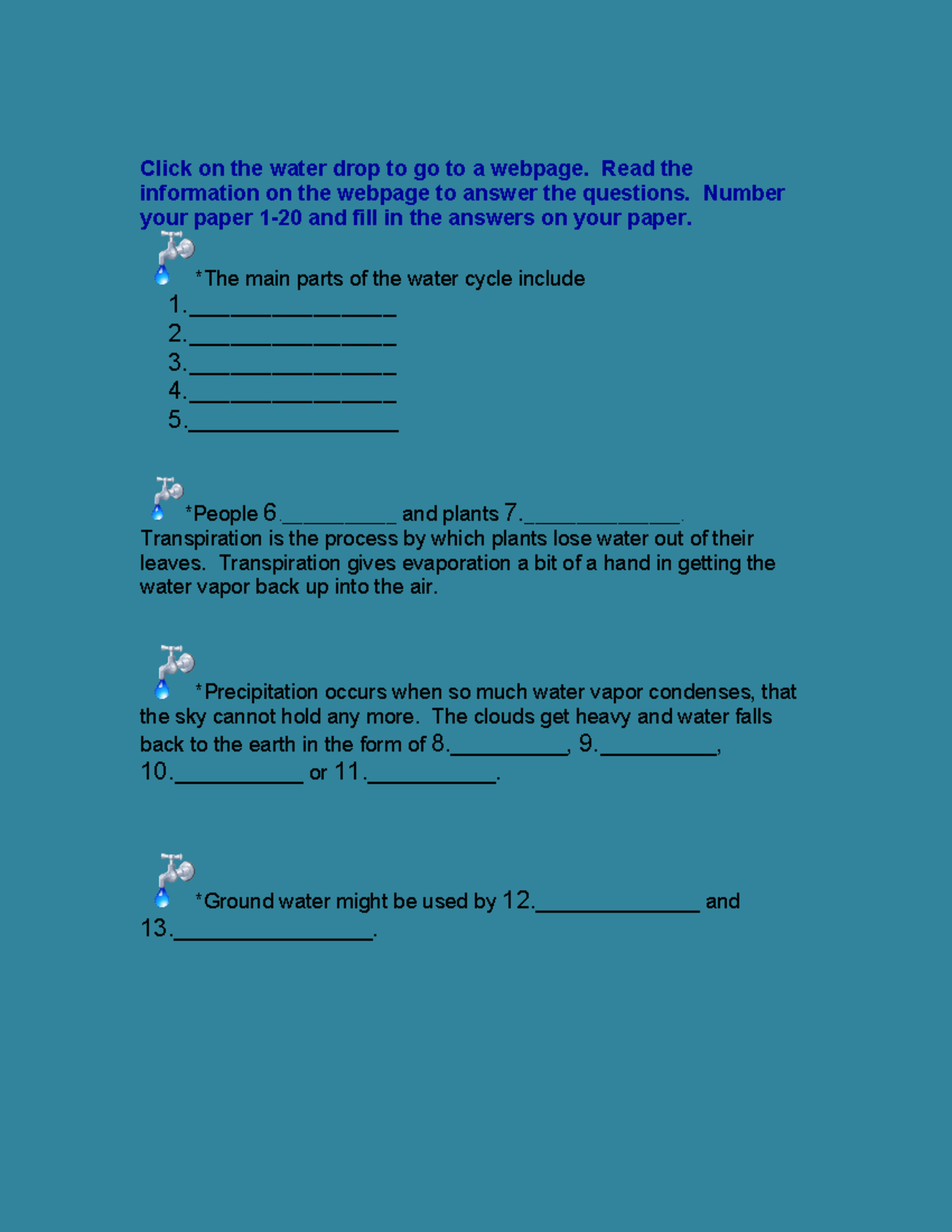 Water Cycle Webquest - Answers and Processes 2021 - Studocu