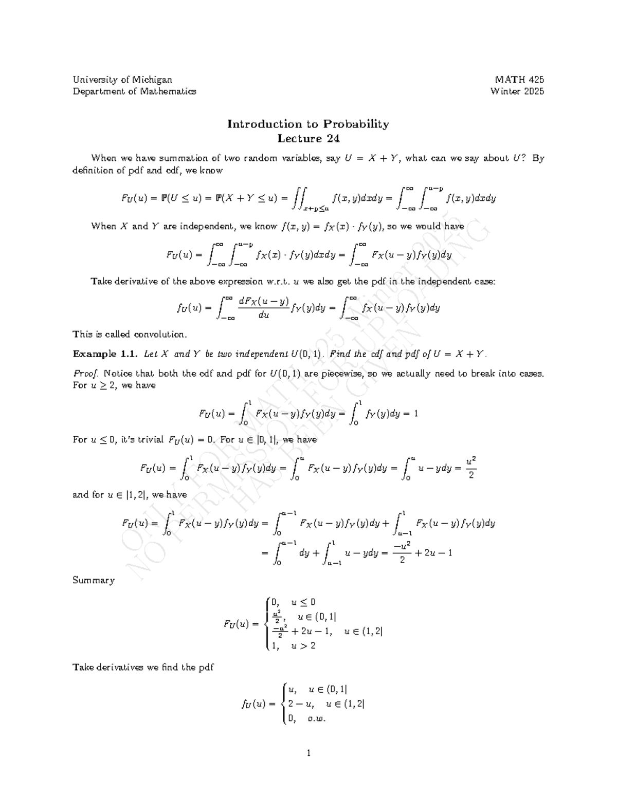 MATH 425 Winter 2025 Lecture Notes: Introduction to Probability ...