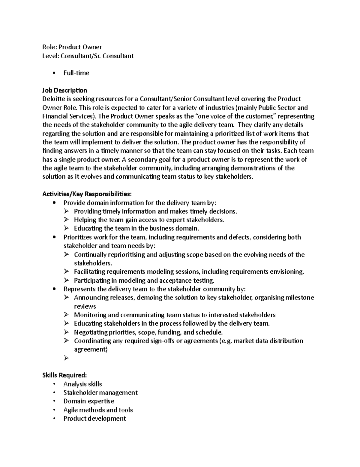 Product Owner Role Description & Responsibilities - C-SC - Studocu