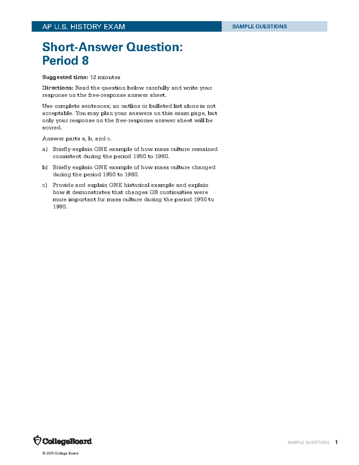 AP U.S. History Exam Sample Questions: Period 8 SAQ Guide - Studocu