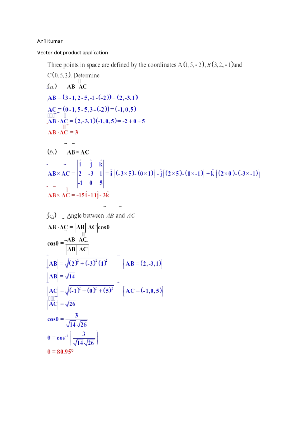 Vector Algebra Tutorial - EMA157S - Anil Kumar Vector dot product ...