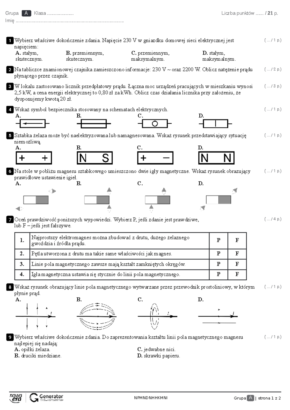 Test Z Działu Magnetyzm Grupa A Odpowiedzi www.studocu.com