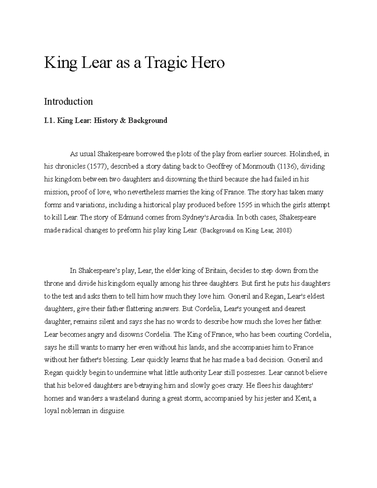 research in english letteratura - King Lear as a Tragic Hero ...