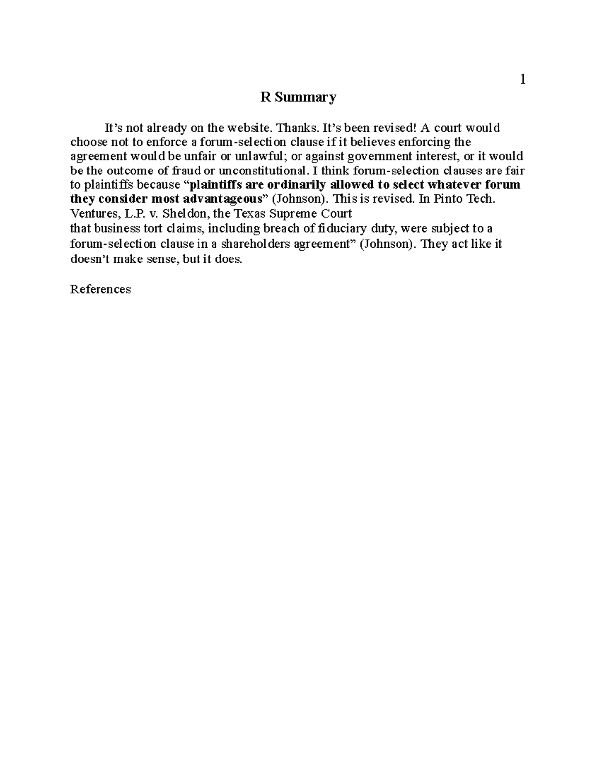 R Legal Concepts Summary: Forum-Selection Clause Insights - Studocu