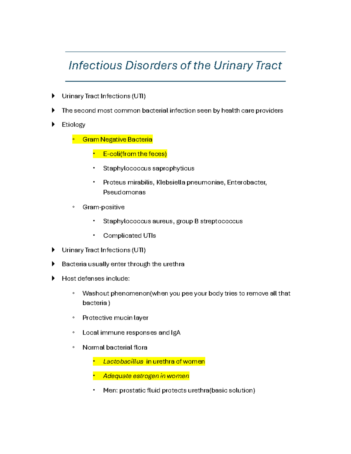 Urinary tract - notes - Infectious Disorders of the Urinary Tract ...