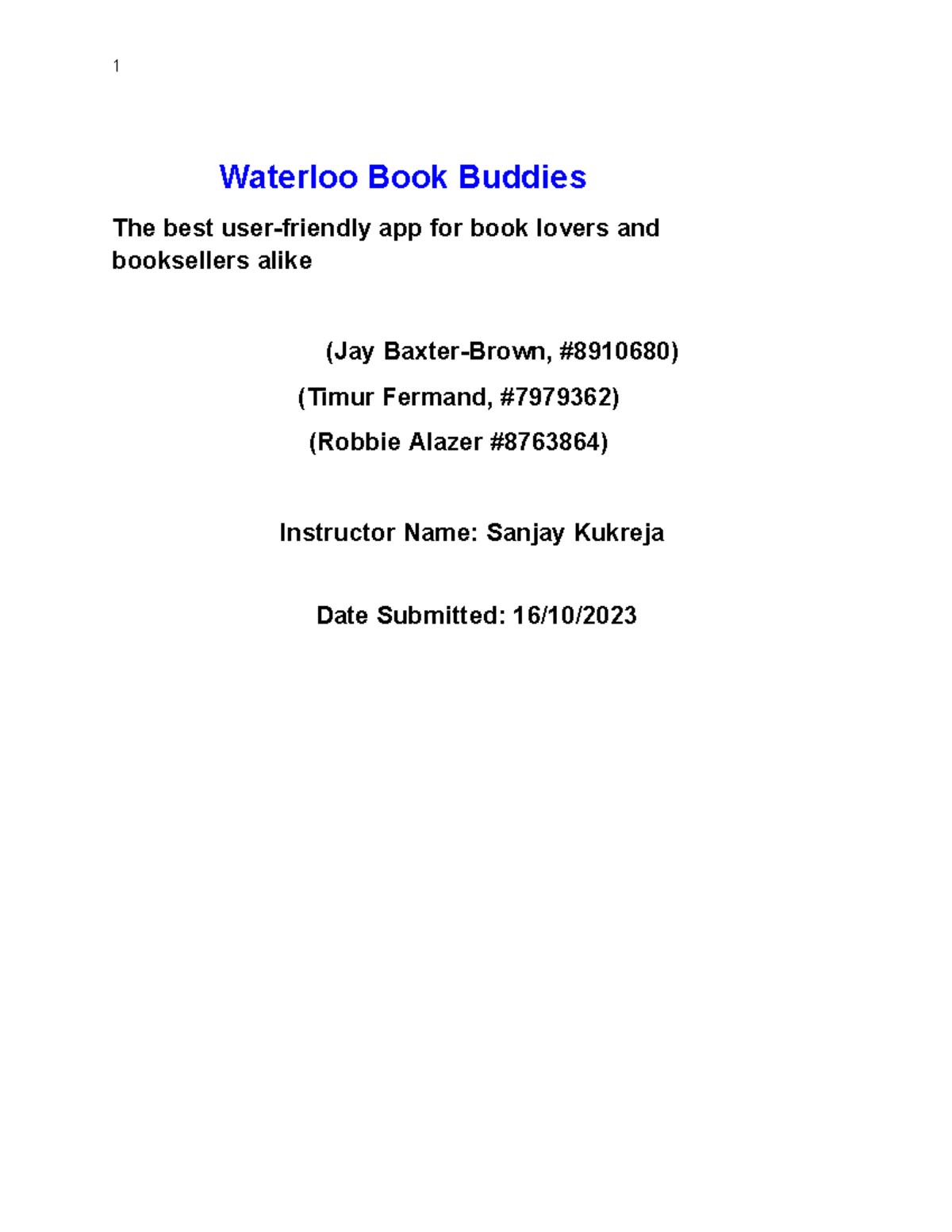 Waterloo Book Buddies App: Features, Goals, and Technical Specs - Studocu