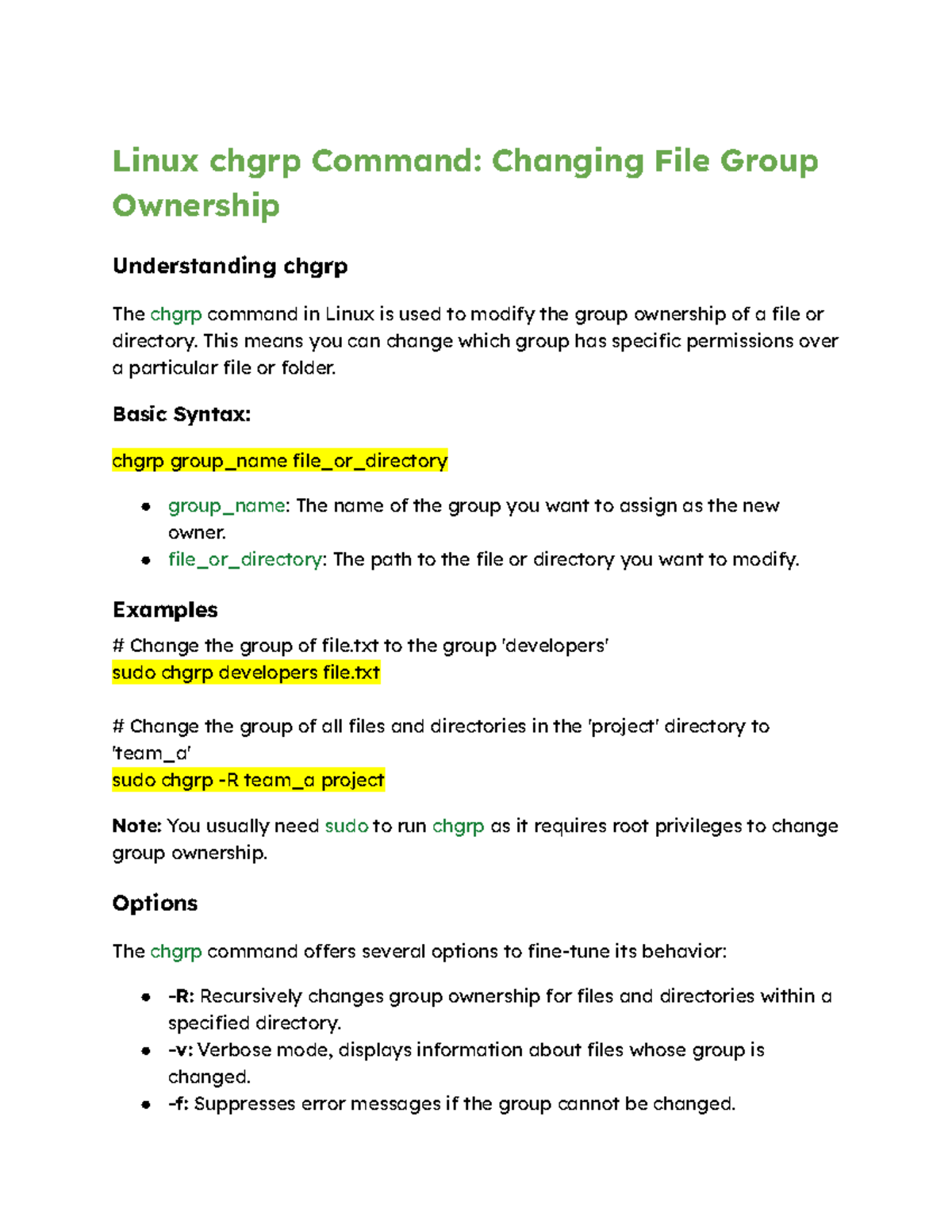 3 Linux chgrp Command: Modifying File Group Ownership - Studocu