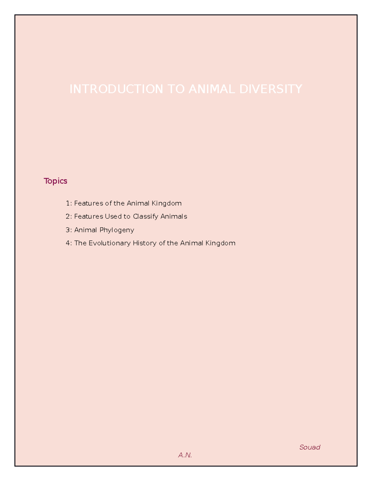 BIOL1122 Notes Chapter 27 - INTRODUCTION TO ANIMAL DIVERSITY Topics 1 ...