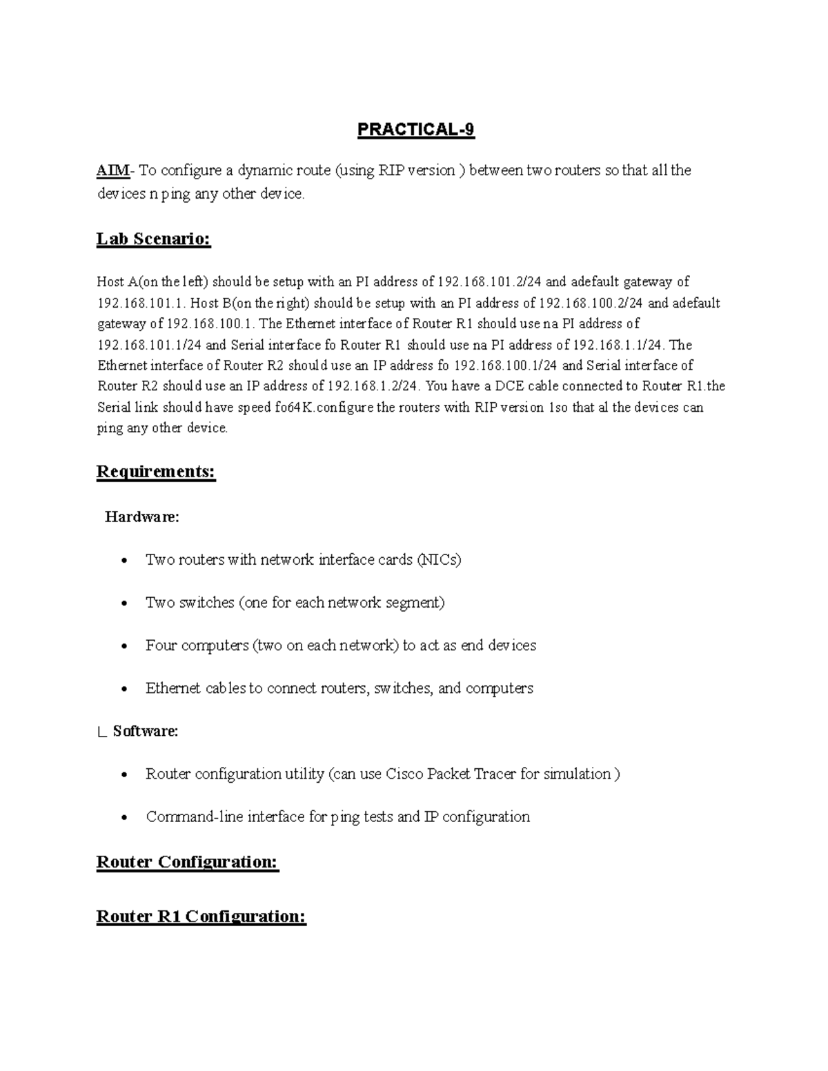 CN Exp 9 - Explain 9 - PRACTICAL- 9 AIM- To configure a dynamic route ...
