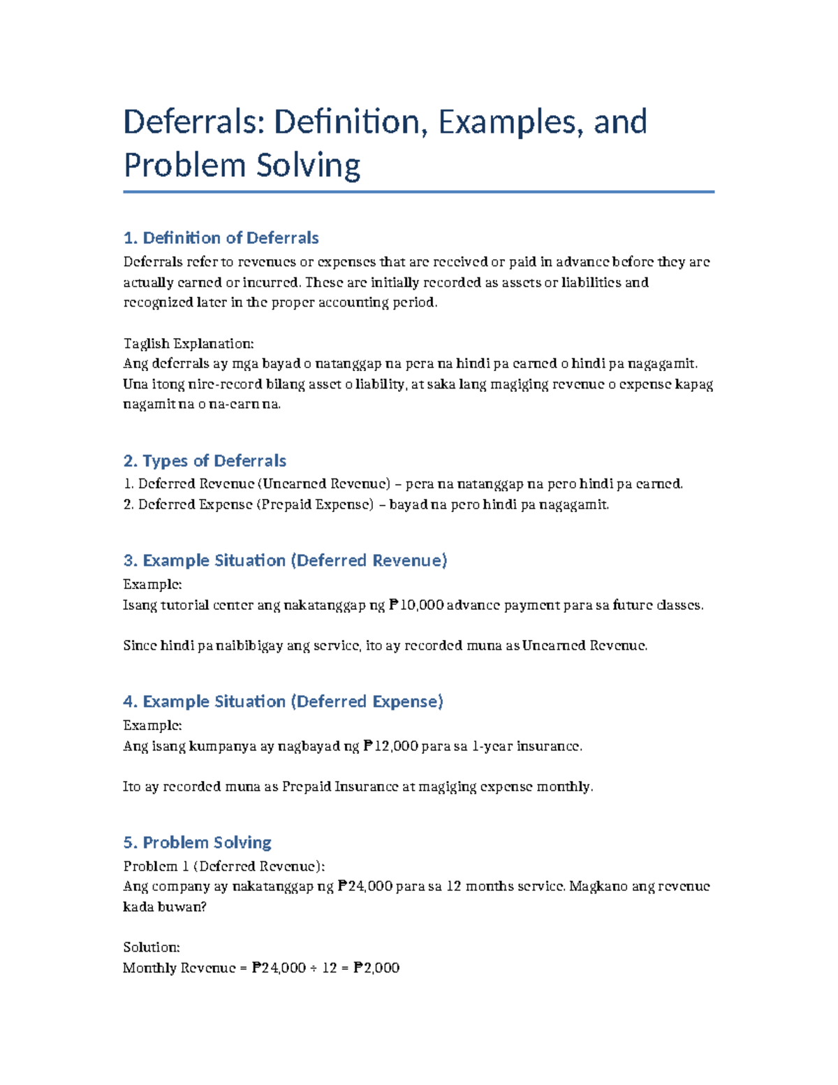 Deferrals Notes: Definition, Types, and Problem Solving Guide - Studocu