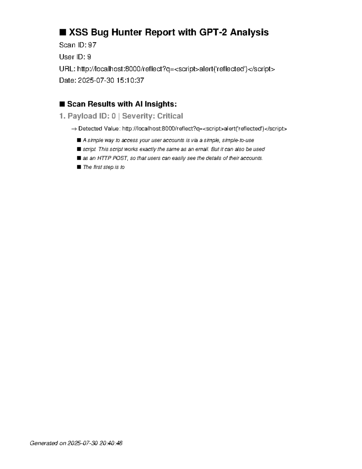 Scan report 2025-07-30 - n XSS Bug Hunter Report with GPT-2 Analysis ...