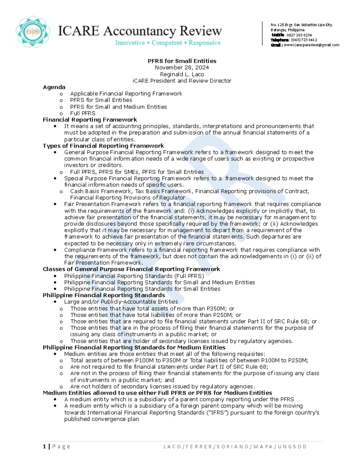 PFRS for Small Entities: Comprehensive Overview and Guidelines - Studocu