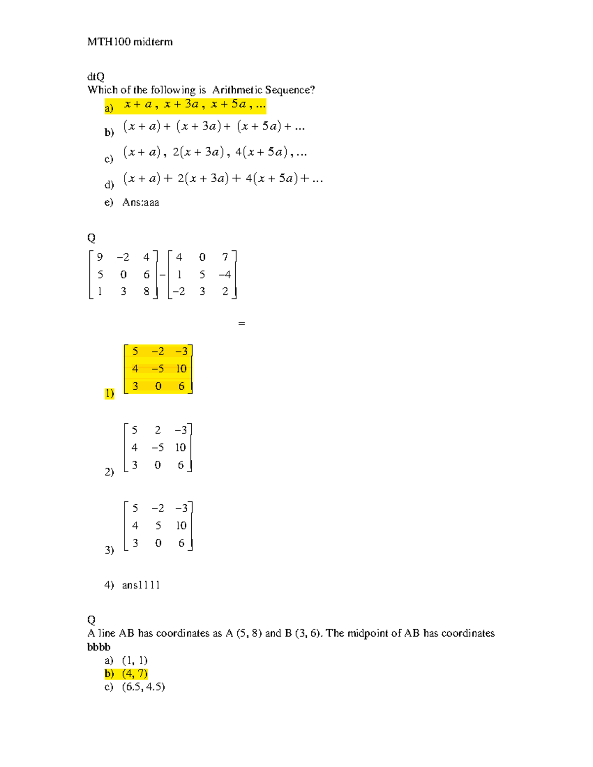 Mth 100 Midterm Mcqs With Solutions And Explanations Studocu