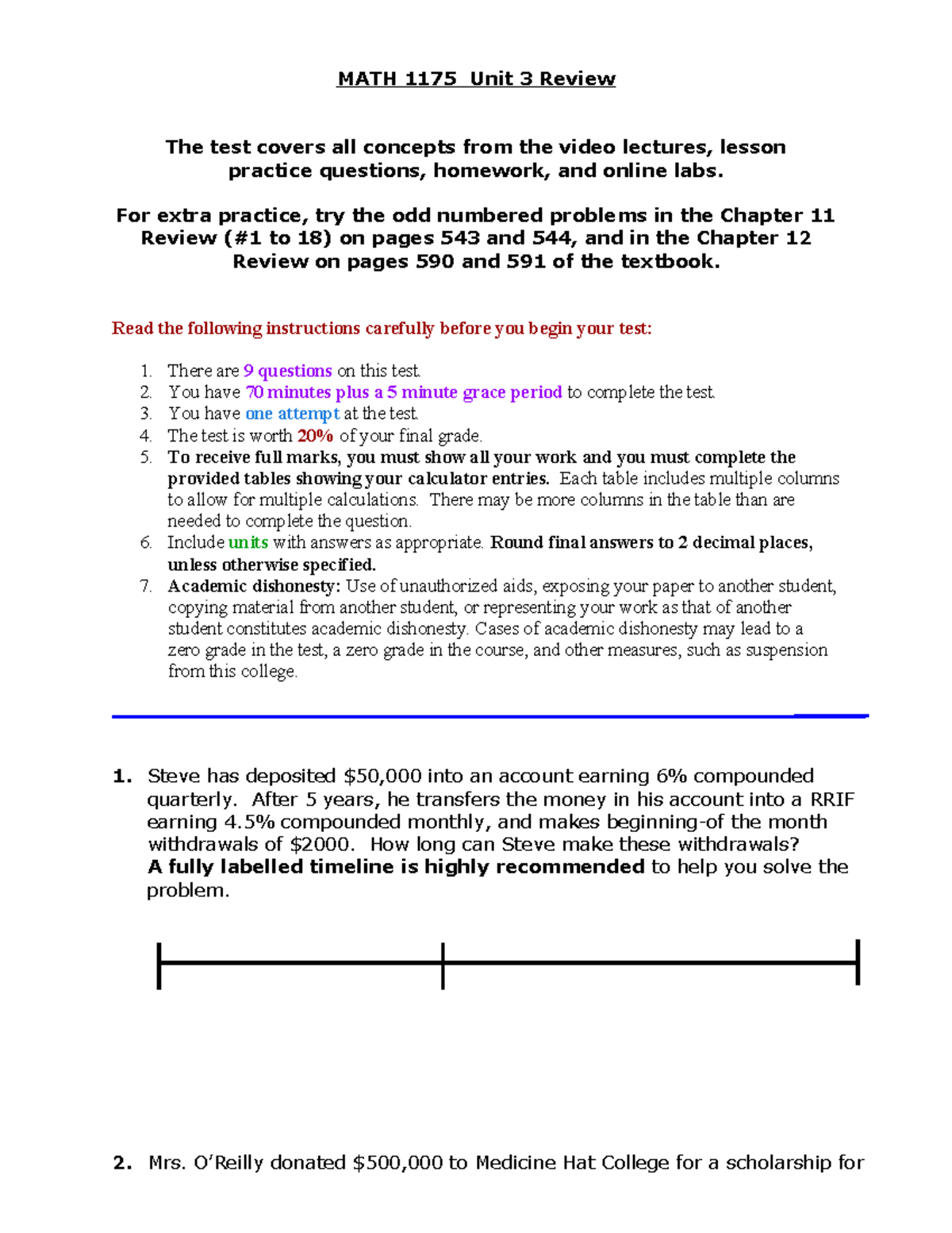 MATH 1175 Unit 3 Review: Key Concepts and Practice Problems - Studocu